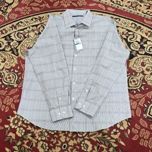 Perry Ellis Men's Light Gray Striped Button Down Shirt